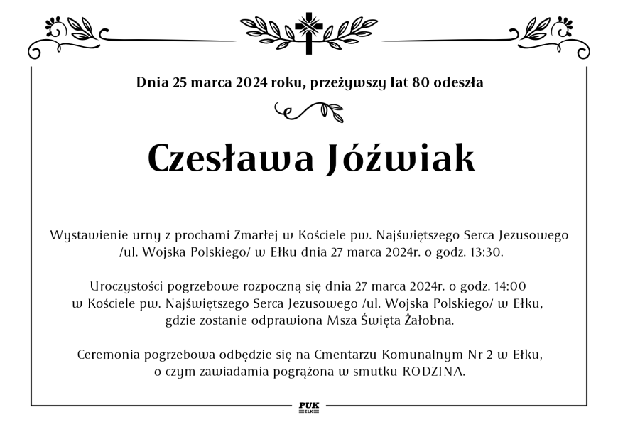 Czesława Jóźwiak - nekrolog